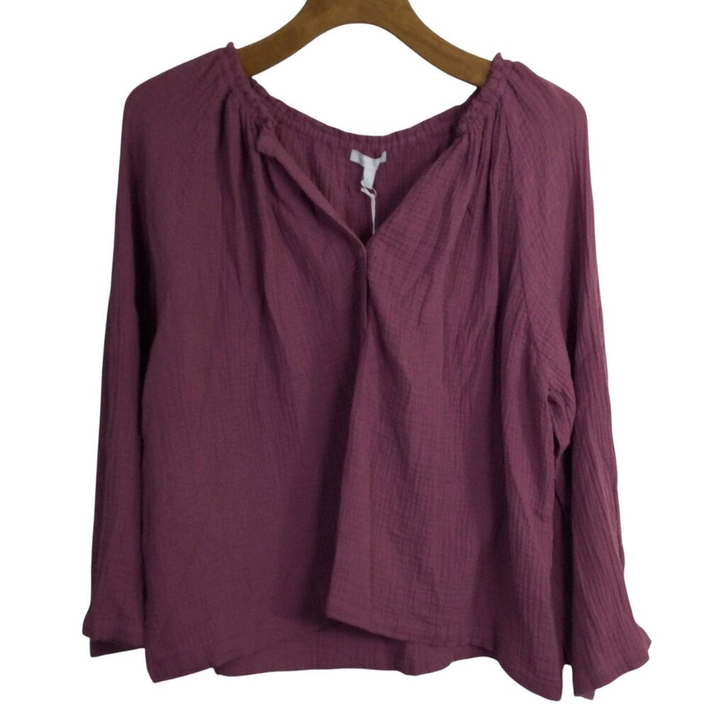 Calme Johnny Was Womens Split Neck Liya Top 3/4 Sleeve Cotton Pink Size XL NWT